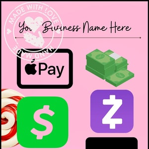 Vorlagen für Zahlungsmethoden für kleine Unternehmen, Canva Bearbeitbare Vorlagendatei, Download digitaler Zahlungsmethoden, Food oder Candy Business Digital