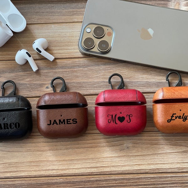 Personalized AirPods 3 Case  Leather Cover, Engraved Airpods 3rd Case with Keychain for Apple Airpods 3 Gift for Him,customized airpods gift