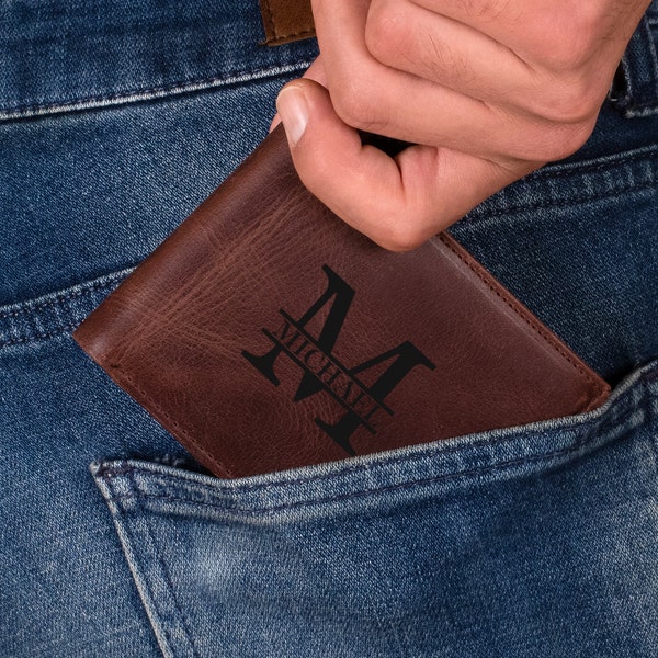 Personalized Wallet with Coin Pocket  - Engraved Leather Wallet, Mens Wallet, Custom Wallet - Gift for Men - Gift for Dad - Gift for Him