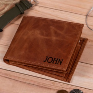 Billetera de regalo de Navidad para hombre - Billetera personalizada como regalo - Billetera de cuero con escritura a mano para hombre - Billetera grabada