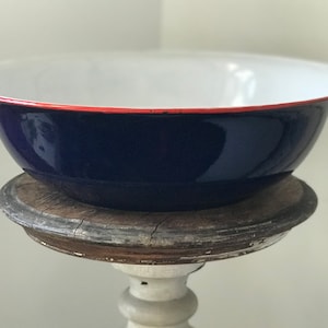 Extra Large cobalt blue with red trim enamelware dough bowl from India