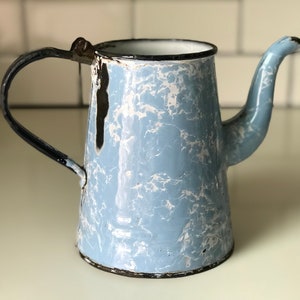 Sky blue antique marbled enamelware pitcher coffee pot tea pot