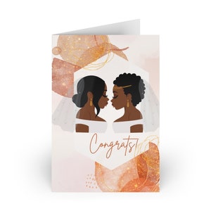 ¡Felicidades! Tarjeta de felicitación de boda No. 3 / Tarjeta de felicitación afroamericana / Tarjetas de felicitación lésbicas / Recién casados / Tarjetas de recién casados / Del mismo sexo