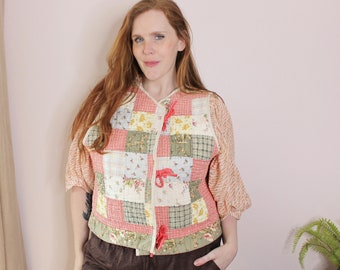 Quilted Cotton Vest · Floral Tie On Adjustable Clothing for Women, Cottagecore Fashion Plus Size