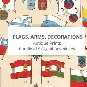 Antique World Flags Prints: 1870s Encyclopaedia Britannica (Bundle of 5 Digital Downloads)