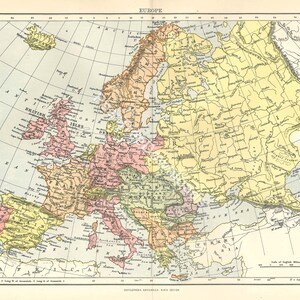 EUROPA zeldzame 1886 antieke digitale grote kaart - afdrukbare vintage kunst - wanddecoratie - papierkunst - direct downloaden