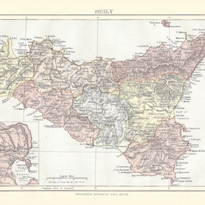 SICILY Rare 1886 Antique Digital Large Map - Printable Vintage Art - Wall Décor - Paper Crafts - Instant Download