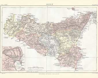 SICILY Rare 1886 Antique Digital Large Map - Printable Vintage Art - Wall Décor - Paper Crafts - Instant Download