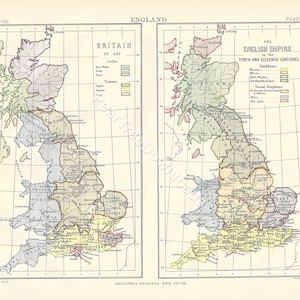Antique England Map Print: Britain 597 & English Empire (Digital Download)