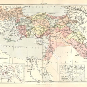 TURKIJE Zeldzame 1886 antieke digitale grote kaart - afdrukbare vintage kunst - wanddecoratie - papierambachten - Instant Download