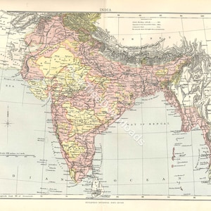 Antique India Map Print: 1886 Vintage Wall Art (Digital Download)