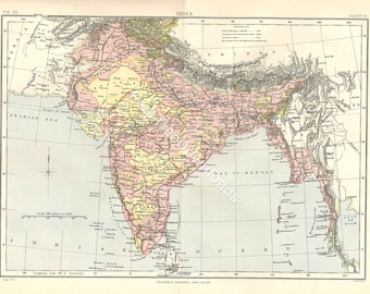 Antique India Map Print: 1886 Vintage Wall Art (Digital Download)