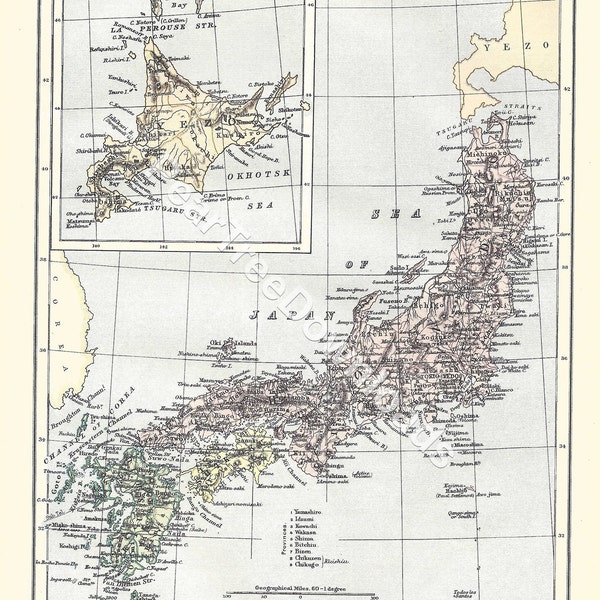 JAPAN Rare 1886 Antique Digital Map - Printable Vintage Art – Wall Décor - Paper Crafts  - Instant Download