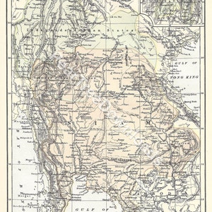 Mapa digital antiguo raro de SIAM (Tailandia) de 1886 - Arte vintage imprimible – Decoración de paredes - Artesanías de papel - Descarga instantánea
