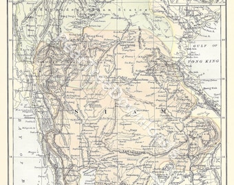 Antique 1886 Map of Siam (Thailand) - Vintage Wall Art (Digital Download)