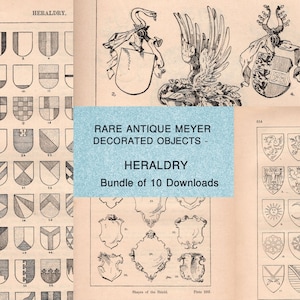 1896 Heraldry Art Prints: Meyer Decorated Objects (10 Instant Downloads)