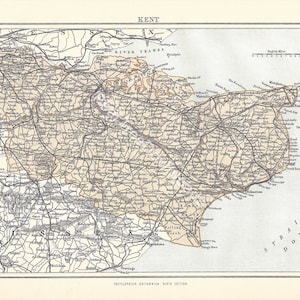 KENT, Anglia Rzadka antyczna mapa cyfrowa z 1886 r. - do druku sztuka vintage - dekoracje ścienne - wyroby papiernicze - natychmiastowe pobieranie
