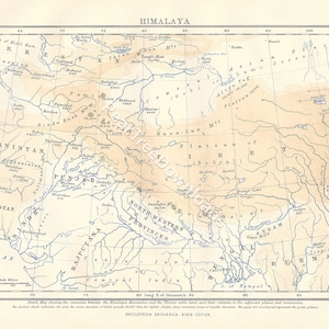HIMALAYA Zeldzame 1886 antieke digitale schetskaart - afdrukbare vintage kunst – wanddecoratie - papierambachten - INSTANT DOWNLOAD