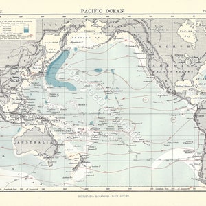 OCÉANO PACÍFICO Raro 1886 Mapa digital antiguo - Arte vintage imprimible – Decoración de pared - Artesanías de papel - Descarga instantánea