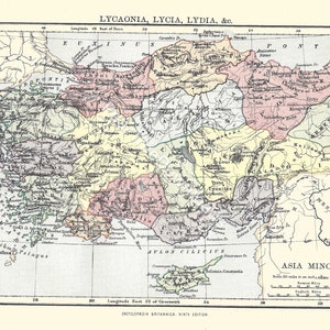 LYCAONIA, LYCIA, LYDIA (Turquia moderna) Mapa digital antigo raro de 1886 - Arte vintage para impressão - Decoração de parede - Artesanato em papel - Download instantâneo