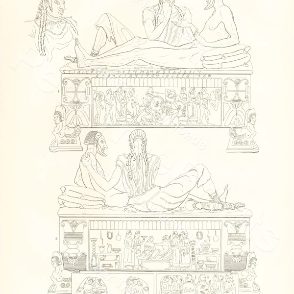 Rare 1886 ETRURIA Digital Print - Terracotta Sarcophagus - Vintage Art - Wall Décor - Paper Crafts - INSTANT DOWNLOAD