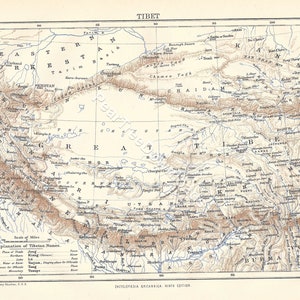 Mapa digital antigo raro do TIBET 1886 - Arte vintage para impressão - Decoração de parede - Artesanato em papel - DOWNLOAD INSTANTÂNEO