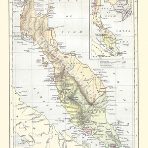 Malay Peninsula Antique Map Print: 1886 Vintage Wall Art (Digital Download)