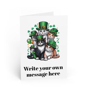 St. Patricks Day Katzengrußkarten, süsse Haustierkarten, anpassbare Karten, Glücksgrüsse, Katzenliebhaberkarten, handgemachte Karten