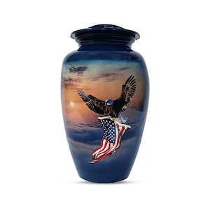 American Flag Cremation Urn: Patriotic Eagle Design, Adult Size