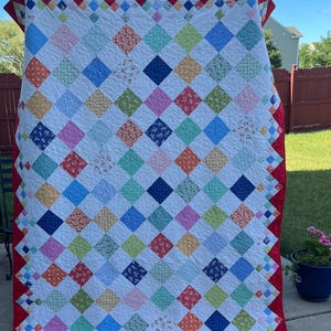 Edredón Summertime Diamond Patch / 64" x 85" Edredón hecho a mano 100% algodón /
