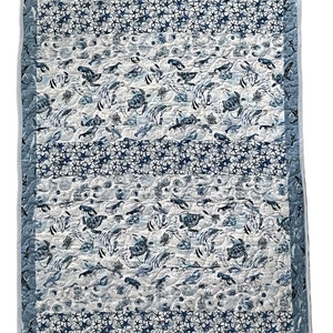 Nautical Design Handmade Quilt, (Lobsters, Sea Turtles, Starfish), 46.5&quot; x 79&quot;, 100% Cotton fabric, batting and thread