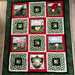 Golf Quilt: Handmade Cotton Lap Blanket, Golfer Gift