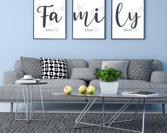 Family Sign Wall Decor, Family Wall Art, Large Printable Wall Art, Minimalist Living Room Home Decor, Instant Download, Wall Art Print Set