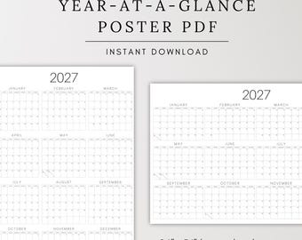 2027 Year-at-a-Glance Calendar: Minimalist Wall Planner (PDF Download, 24” x 36”)
