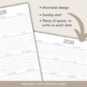 2026 Year-at-a-Glance Calendar: Minimalist Wall Planner (PDF Download, 24” x 36”) image 2