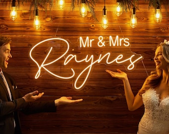 Custom Wedding Neon Sign, Custom Name Sign, Mr & Mrs Wedding Neon Sign, Wedding Neon Sign for Reception, LED Acrylic Sign with Free Dimmer