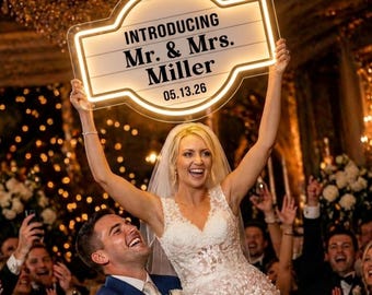 Custom Wedding Marquee Sign, Nightclub Style LED, Wedding Club Sign, Birthday Brial Party Event Marquee Light, Free battery pack included