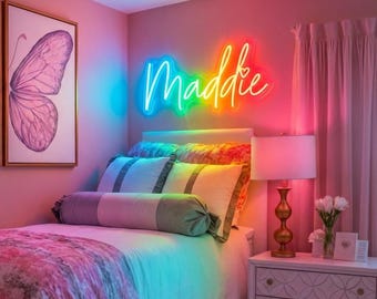 Custom Name Neon Sign For Kids, RGB Neon Sign, Rainbow Kids Neon Sign, Custom Name Wall Decor for Playroom & Bedroom