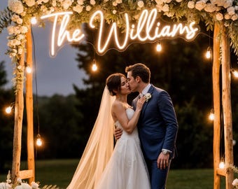 Custom Last Name Neon Sign Wedding for reception, Engagement Party Neon Sign, Neon Sign Custom, Wedding Neon Sign with Free Dimmer