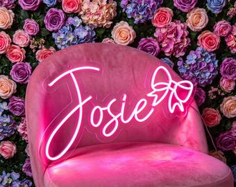 Custom Neon Light with Bow, Pink LED Neon Light, Custom Acrylic Sign, Girls Bedroom Neon Sign with Free Dimmer, Christmas Gift