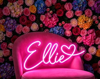 Custom Name Neon Sign, Pink LED Neon Light with Heart, Personalized Girls Bedroom Decor, Kids Room Wall Sign, Christmas Gift