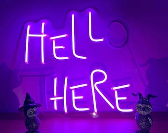 Hello There, Hell Here Neon Sign,Personalized Gifts, Halloween Decor Lights, Horror Decor with Flickering O & T | Battery Powered Available