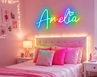 Custom Name Neon Sign For Kids, RGB Neon Sign, Rainbow Kids Neon Sign Changes between 9 different colors