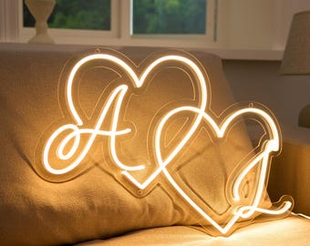Custom Wedding Neon Sign Initials, Custom Name Neon Sign, Battery Operated Led Neon Light, Neon Wedding Decor, Heart-shaped Neon Lights