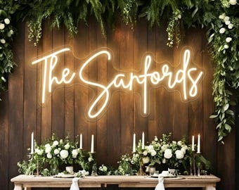Custom Wedding Neon Sign, Battery Operated Upgrade Available, Wedding Neon Sign for Reception, LED Sign with Free Dimmer, Last Name Sign