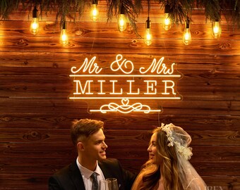 Mr & Mrs Hochzeits-Leuchtreklame, kundenspezifisches Hochzeits-Neon-Schild, batteriebetrieben, Hochzeit-Neon-Schild für den Empfang, LED-Acryl-Schild mit Dimmer