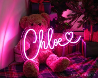 Custom Name Neon Sign For Kids, Neon Light with Heart, Children's Bedroom Wall Decor, Nursery Decor, Kids Birthday Gift, Christmas Gift