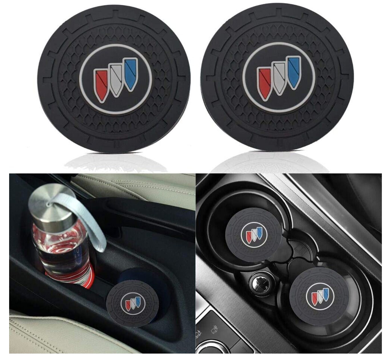 GMC Car Coasters Set Of 2 - Black Rubber GMC Accessories With GMC Logo