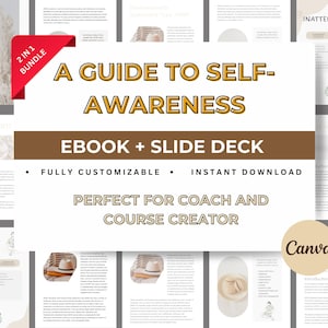 Self Awareness Workbook Coaching, Canva ebook, Course Creator, Rebrandable Templates, Slide Deck Presentation, Webinar Online Course
