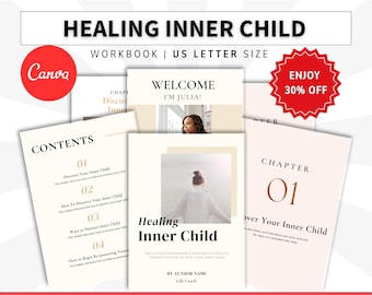 Werkboek 'Heal Inner Child Wound' (Canva-werkboek), 'Reparenting Inner Child' (Heropvoeding van het innerlijke kind), 'Mother Wound Healing Exercise' (oefening voor het helen van moederwonden), 'Inner Child Work' (handleiding voor therapeuten)
